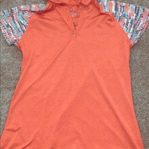 Pink shirt with floral sleeves